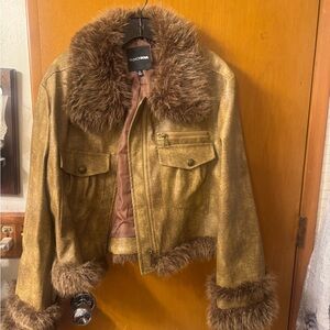 Fashion Nova Metallic Brown Teddy Jacket